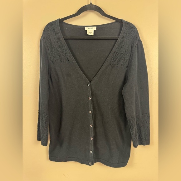 Kate Hill Black V-Neck button front Cardigan Sweater petite large - Picture 1 of 8
